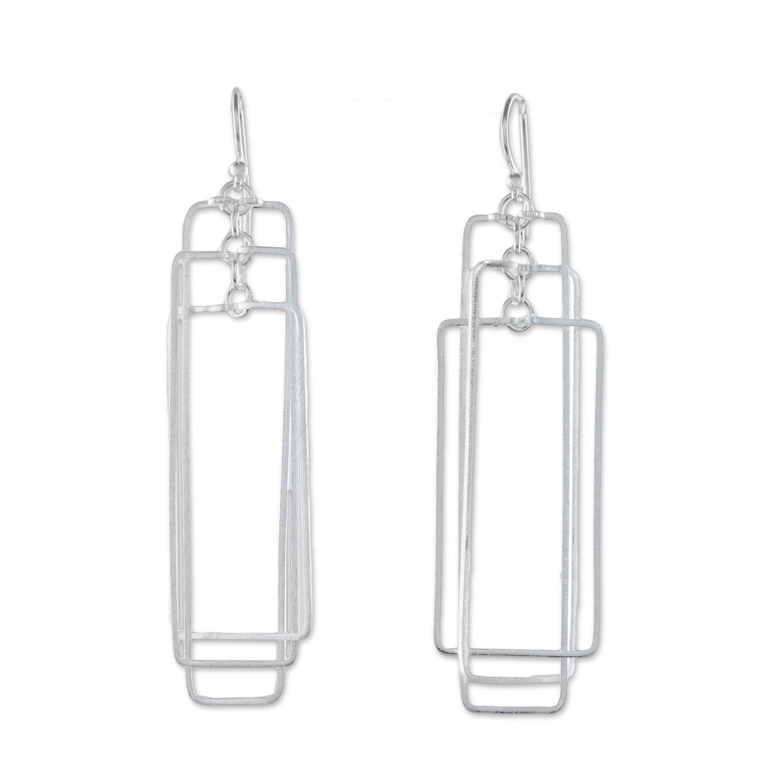 Modern Rectangular Sterling Silver Dangle Earrings - Matte Rectangles