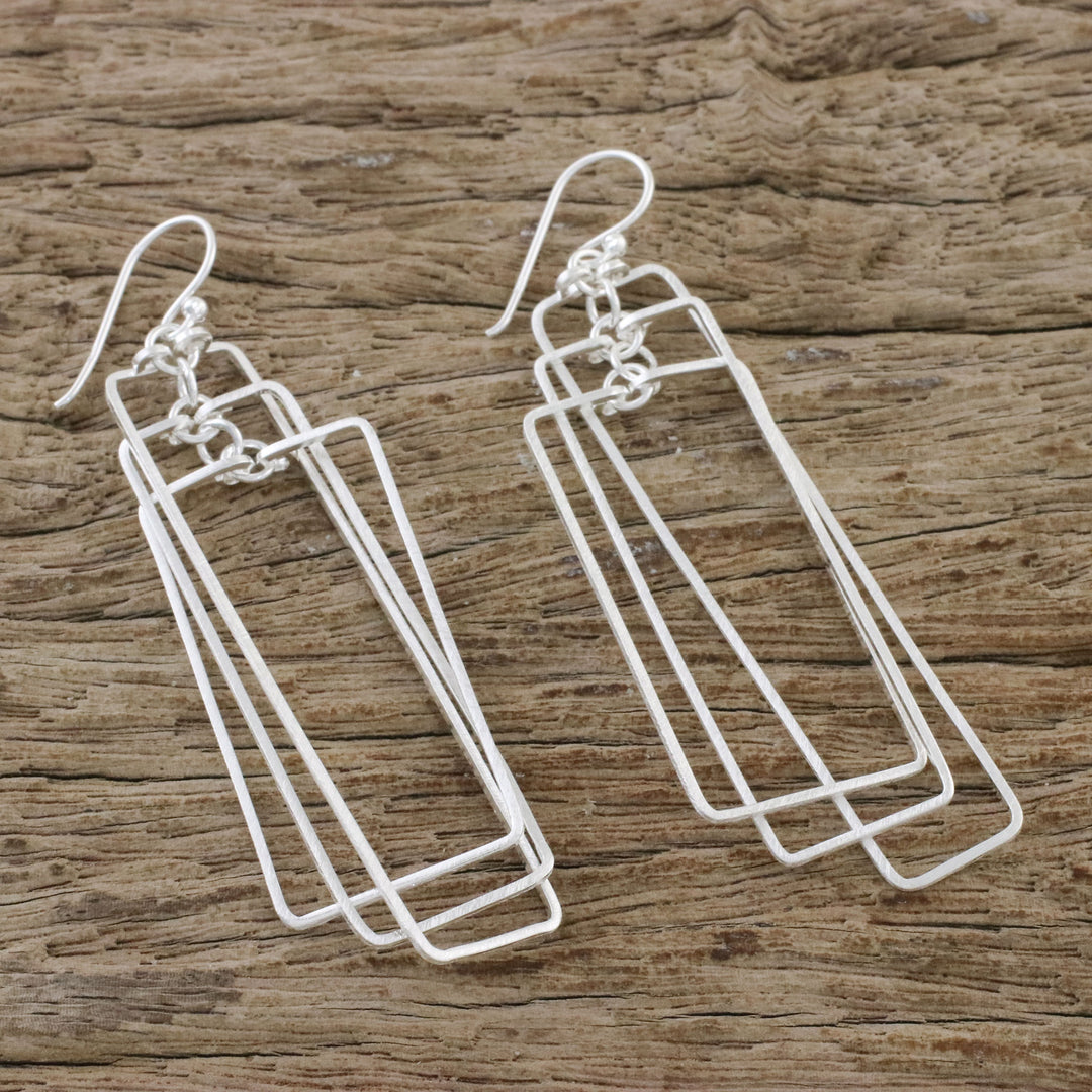 Modern Rectangular Sterling Silver Dangle Earrings - Matte Rectangles