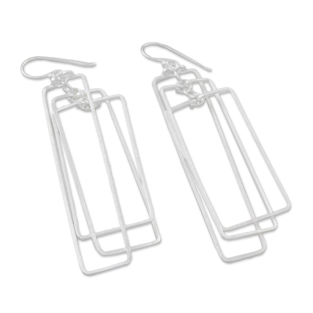 Modern Rectangular Sterling Silver Dangle Earrings - Matte Rectangles