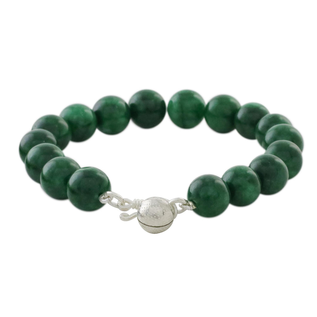 Green Quartz Beaded Bracelet with Bell from Thailand - Voice of the Jungle