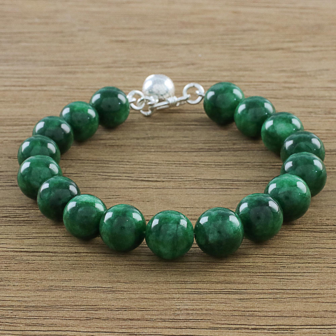 Green Quartz Beaded Bracelet with Bell from Thailand - Voice of the Jungle