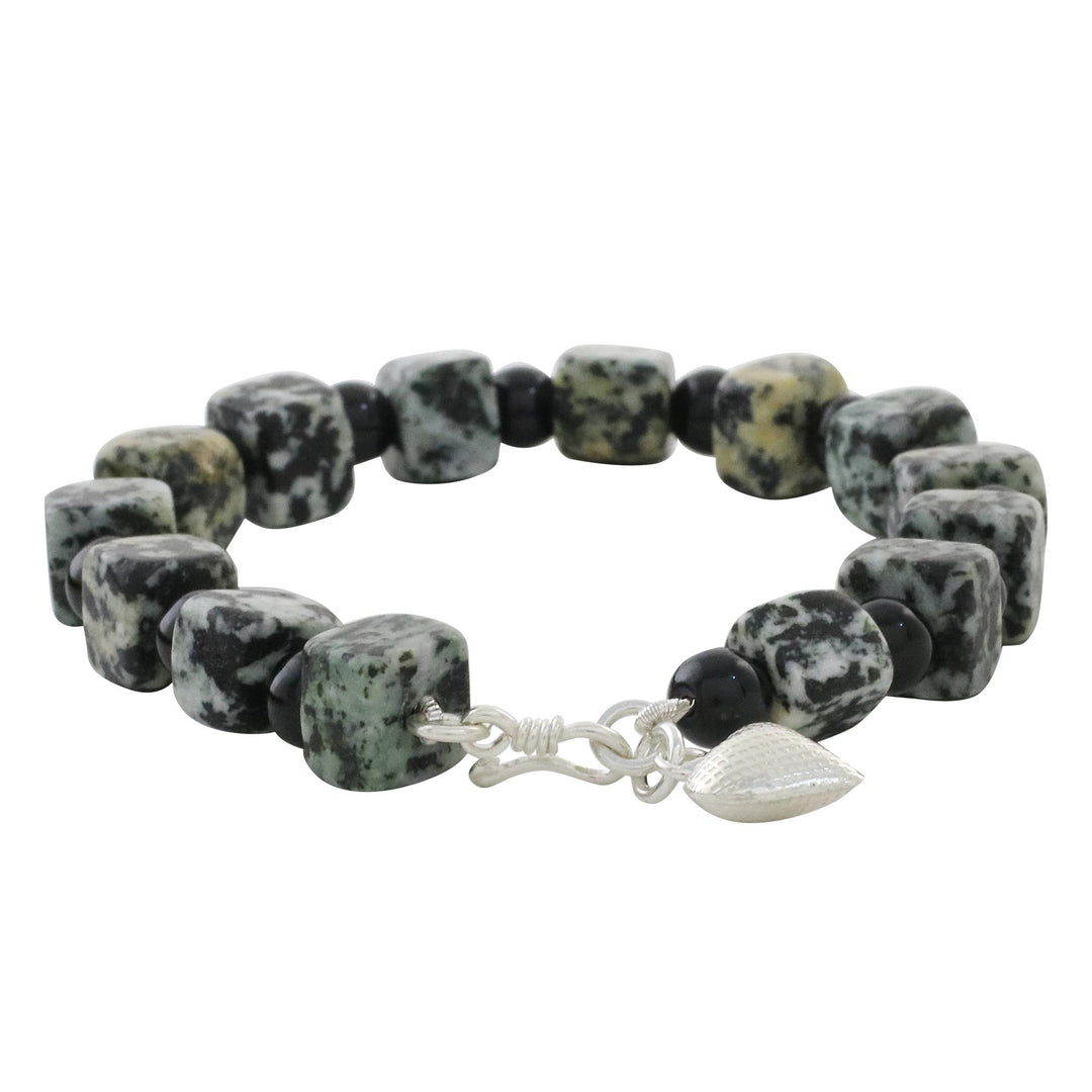 Jasper and Onyx Beaded Bracelet from Thailand - Dalmatian Squares