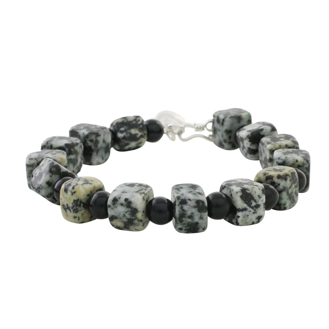 Jasper and Onyx Beaded Bracelet from Thailand - Dalmatian Squares