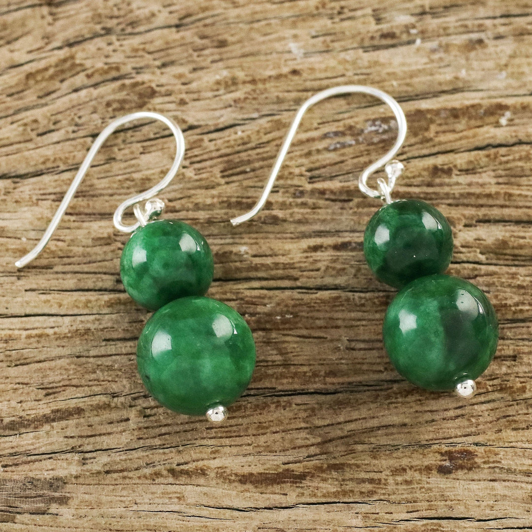 Green Quartz Beaded Dangle Earrings from Thailand - Jungle Spheres