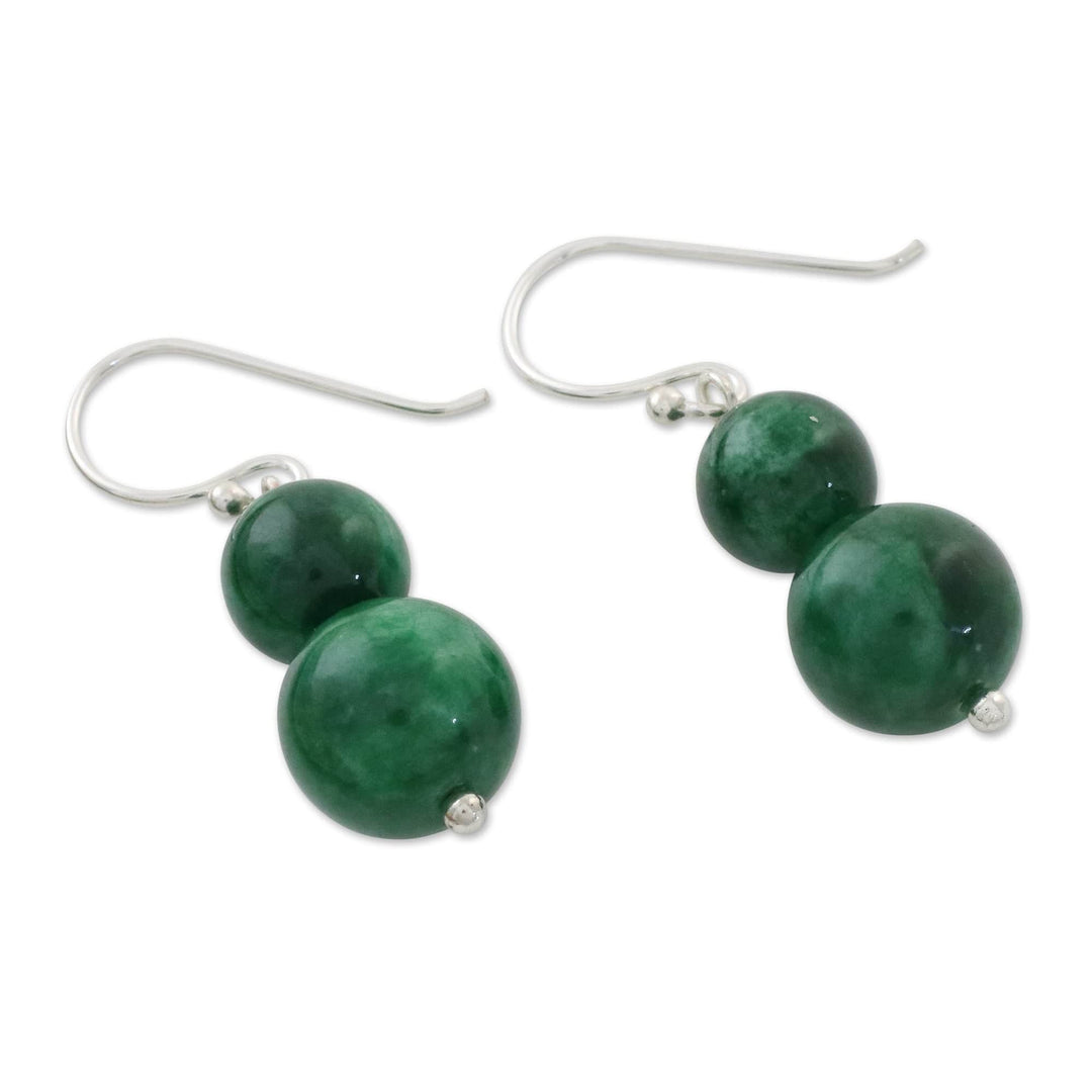 Green Quartz Beaded Dangle Earrings from Thailand - Jungle Spheres