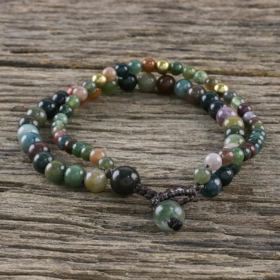 Adjustable Agate Beaded Bracelet from Thailand - Double Beauty