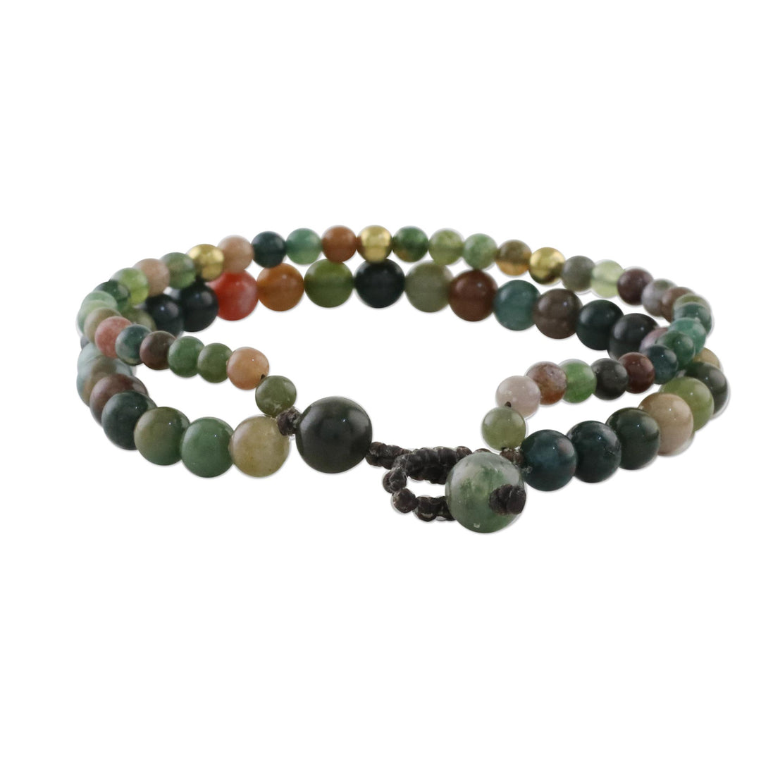 Adjustable Agate Beaded Bracelet from Thailand - Double Beauty