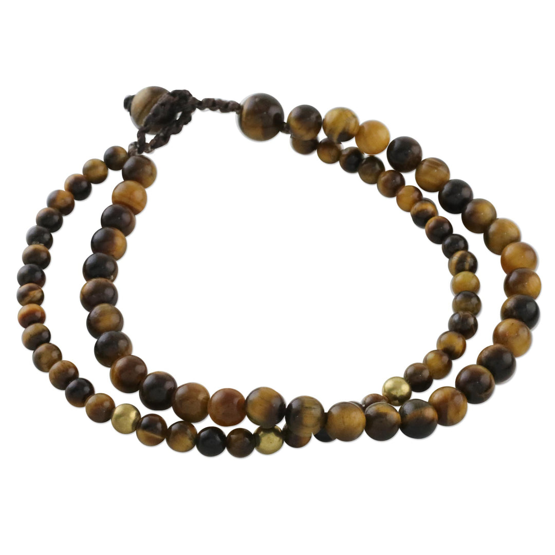 Adjustable Tiger's Eye Beaded Bracelet from Thailand - Double Beauty