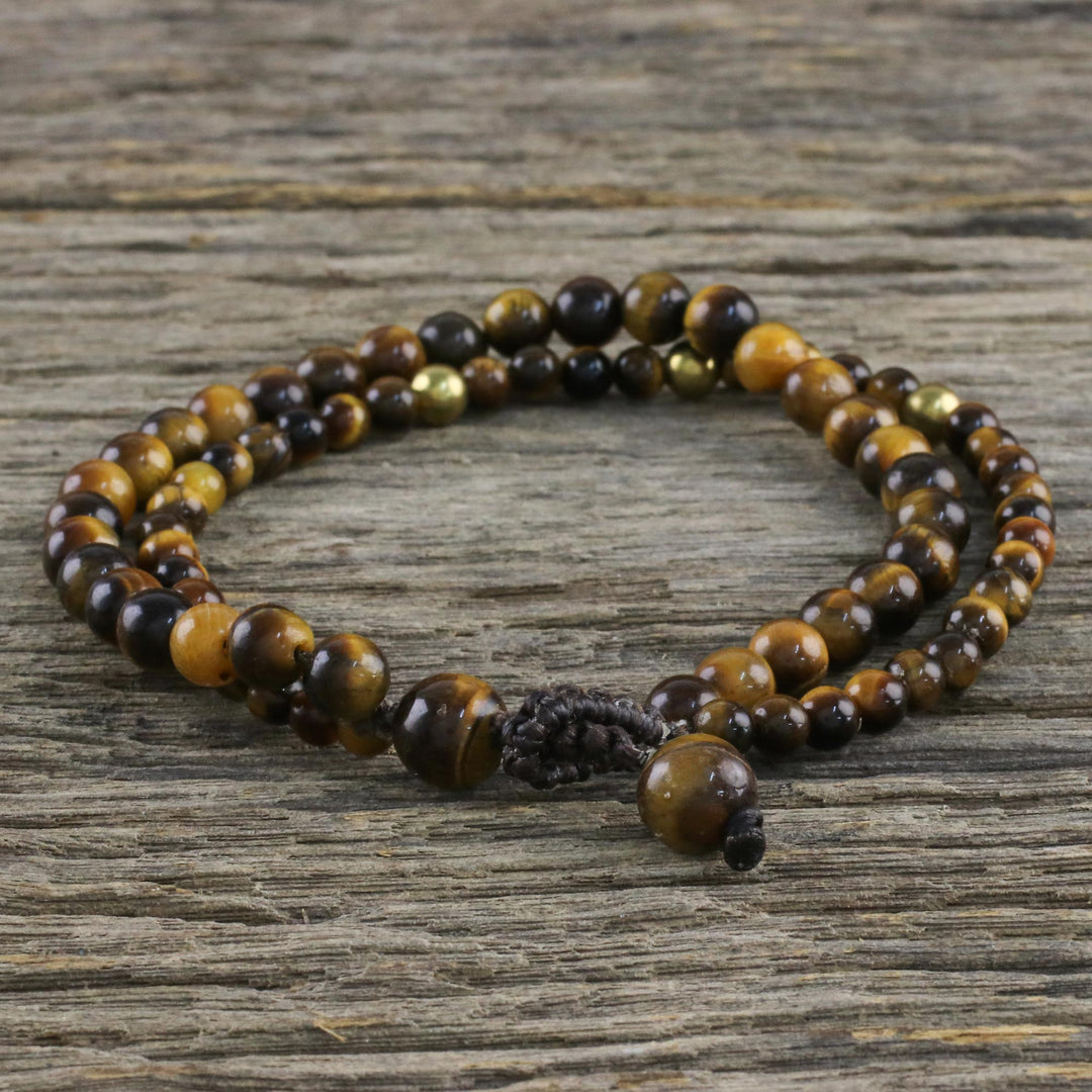 Adjustable Tiger's Eye Beaded Bracelet from Thailand - Double Beauty