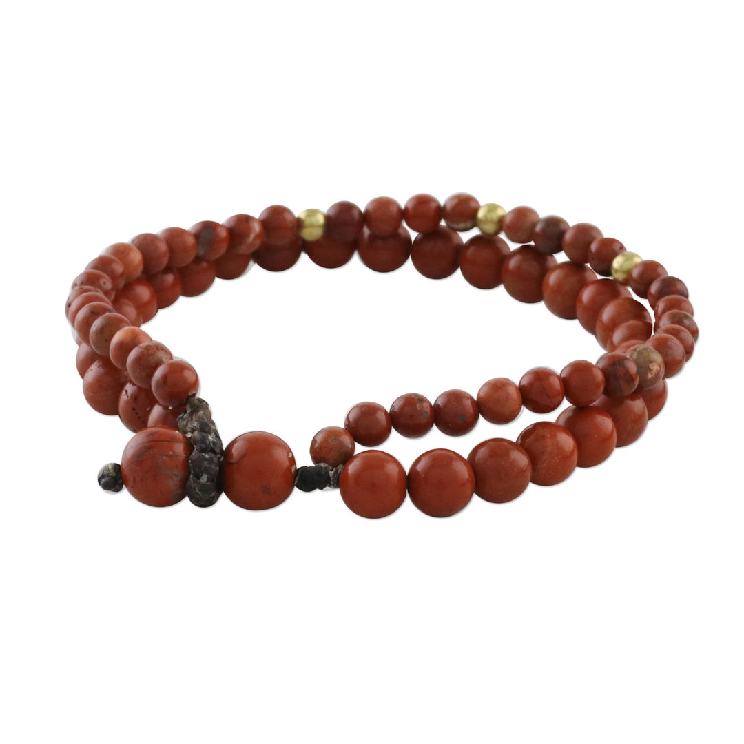 Adjustable Jasper Beaded Bracelet from Thailand - Double Beauty
