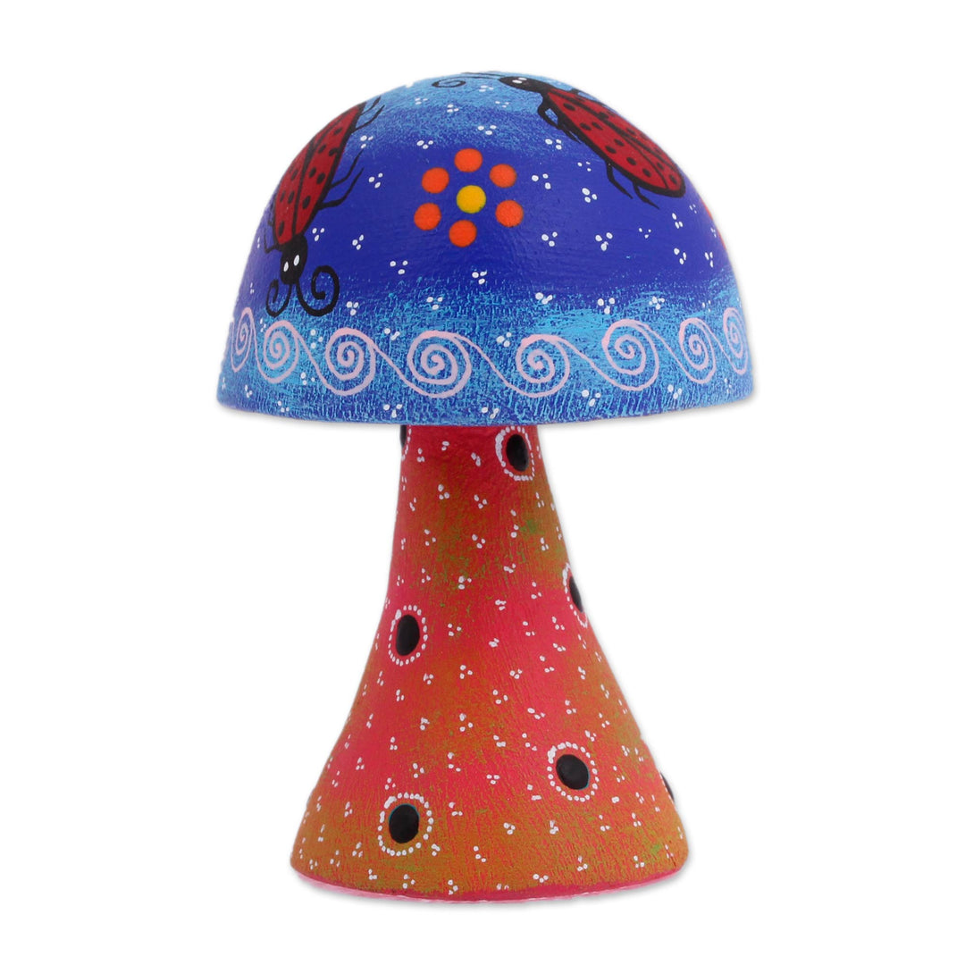 Hand Painted Wood Alebrije Mushroom Figurine from Mexico - Lady Bug Mushroom