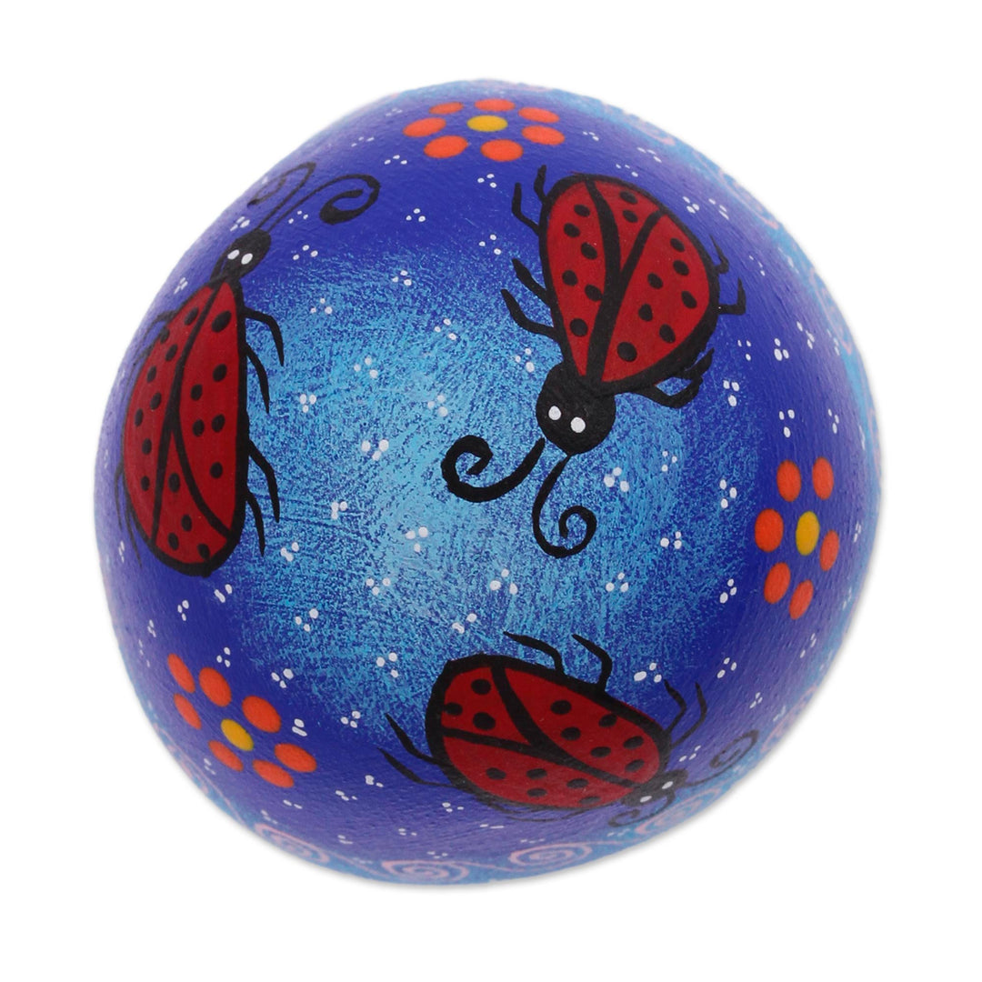Hand Painted Wood Alebrije Mushroom Figurine from Mexico - Lady Bug Mushroom