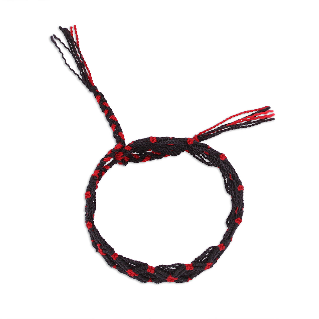 Black and Red Braided Cotton Bracelet from Mexico - Scarlet Braid