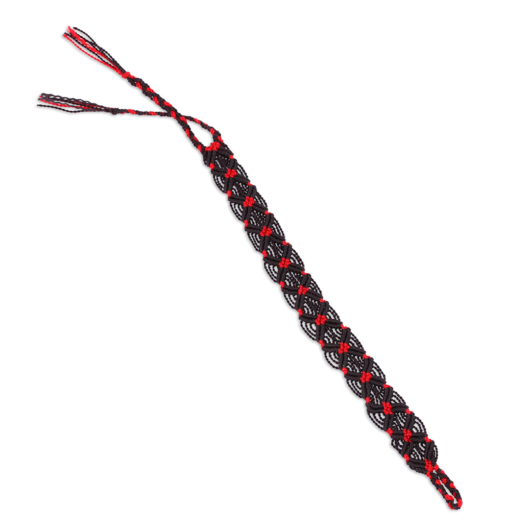 Black and Red Braided Cotton Bracelet from Mexico - Scarlet Braid