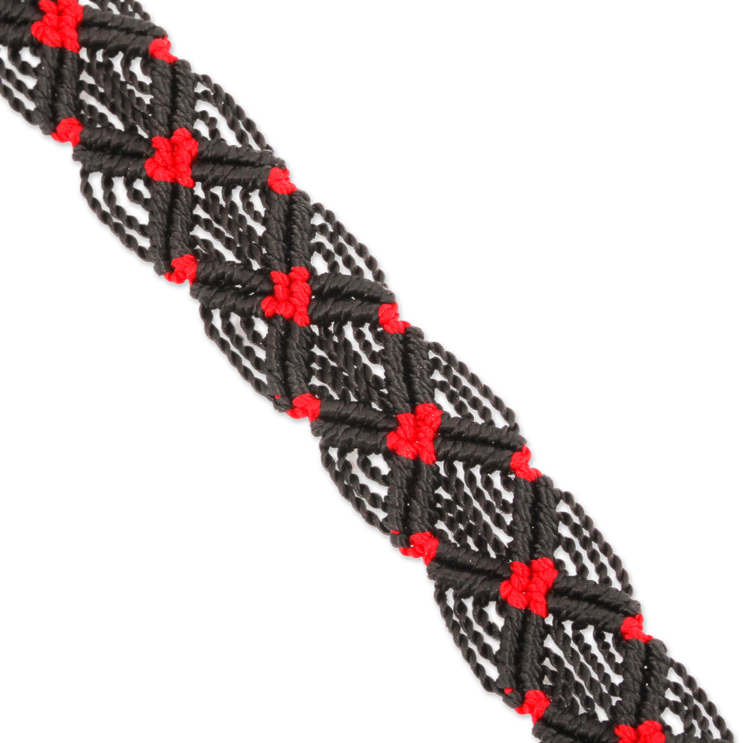 Black and Red Braided Cotton Bracelet from Mexico - Scarlet Braid