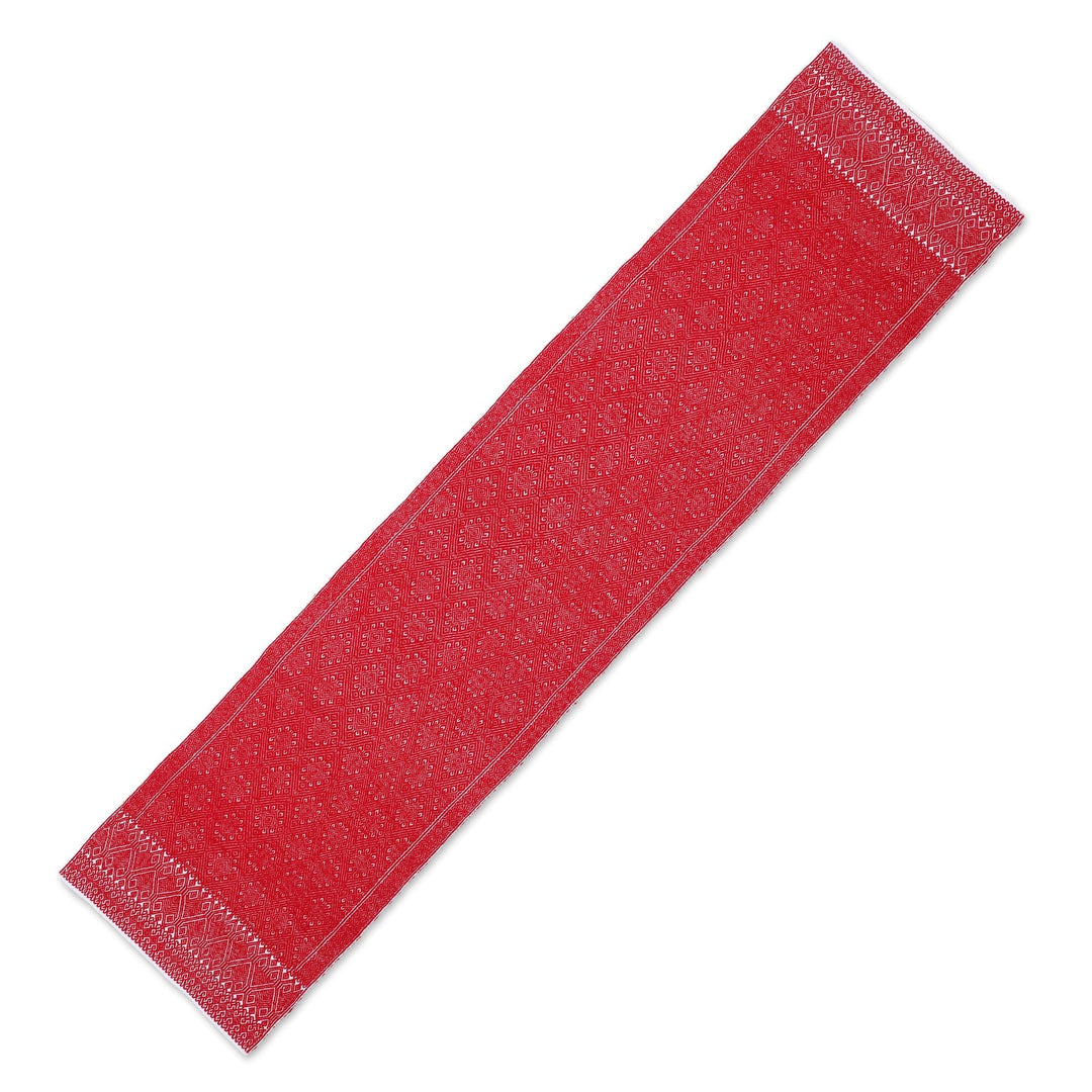 Handwoven Cotton Table Runner in Chili from Mexico - Chili Geometry