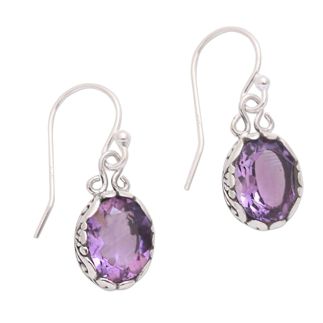 Sterling Silver Faceted Oval Amethyst Dangle Earrings - Lavender Pools