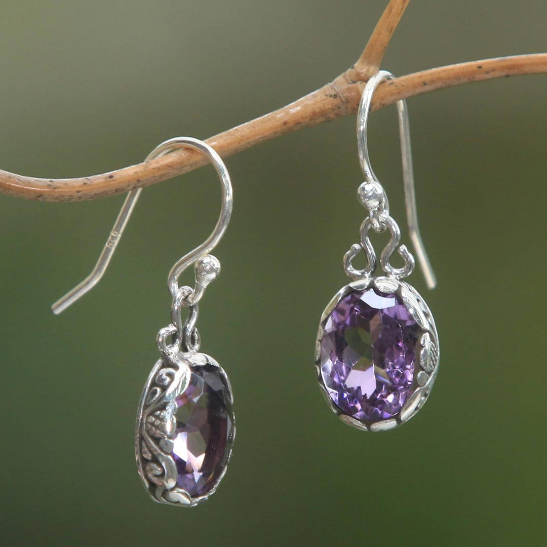 Sterling Silver Faceted Oval Amethyst Dangle Earrings - Lavender Pools