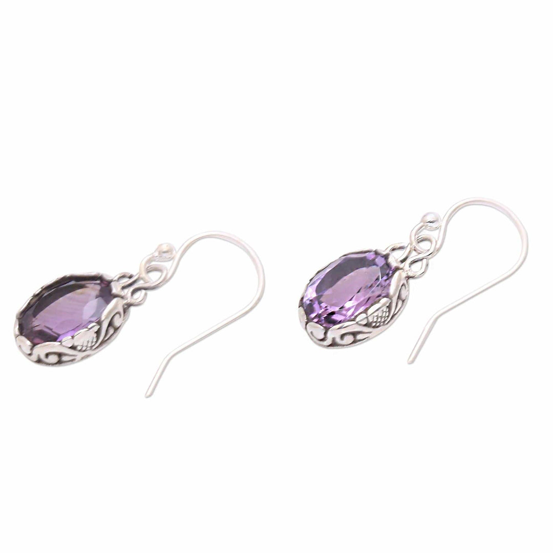 Sterling Silver Faceted Oval Amethyst Dangle Earrings - Lavender Pools