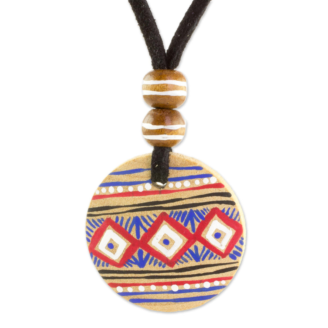 Pinewood Pendant Necklace with Mayan Motifs from Guatemala - Wise Maya