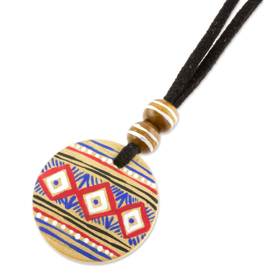 Pinewood Pendant Necklace with Mayan Motifs from Guatemala - Wise Maya