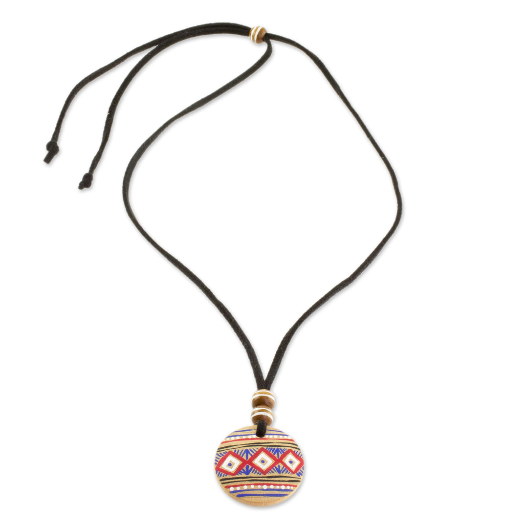 Pinewood Pendant Necklace with Mayan Motifs from Guatemala - Wise Maya