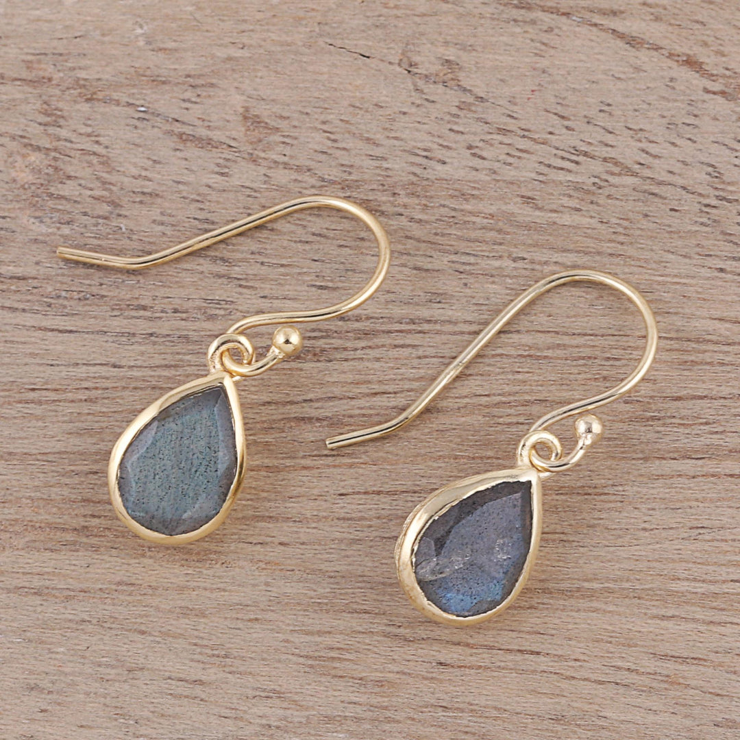 Gold Plated 4-Carat Labradorite Dangle Earrings from India - Fantastic Drops