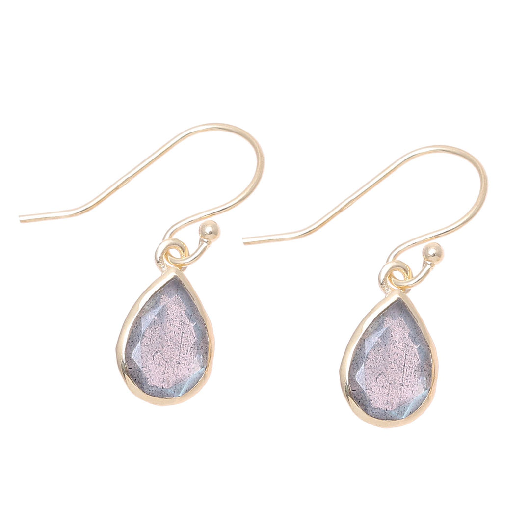 Gold Plated 4-Carat Labradorite Dangle Earrings from India - Fantastic Drops
