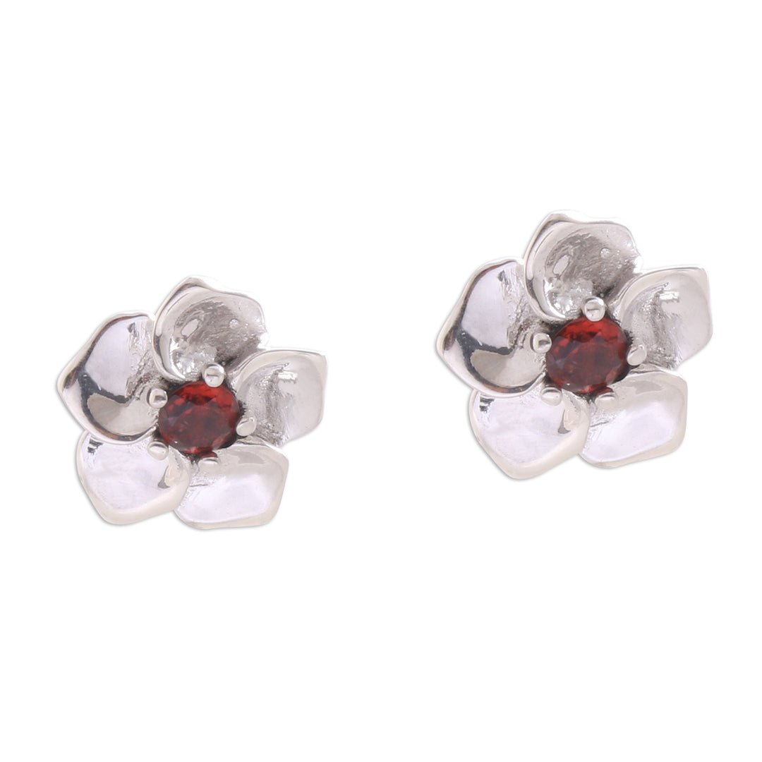 Floral Garnet Stud Earrings Crafted in Bali - Jepun Soul
