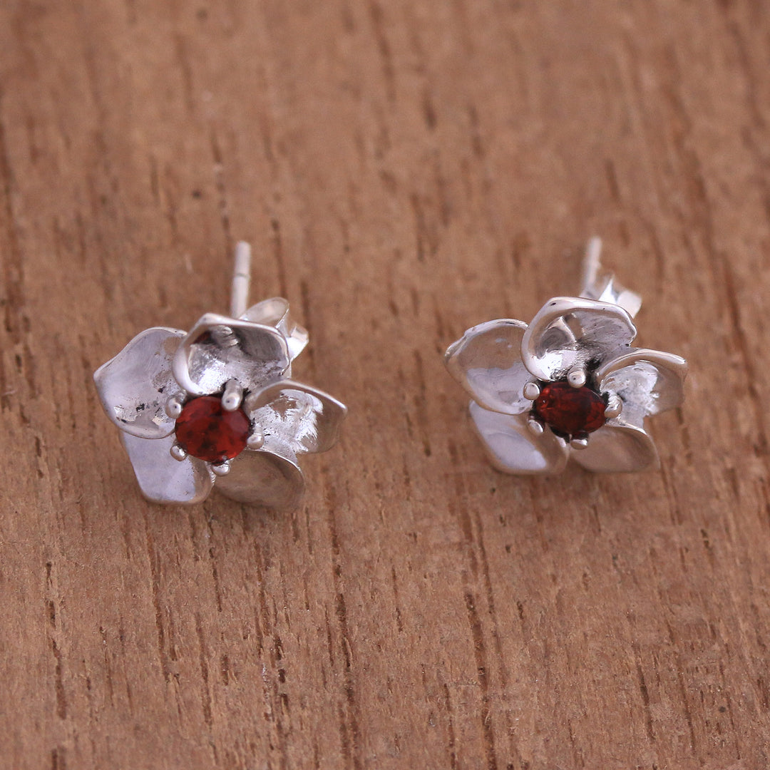 Floral Garnet Stud Earrings Crafted in Bali - Jepun Soul