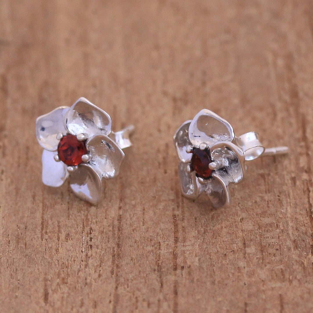 Floral Garnet Stud Earrings Crafted in Bali - Jepun Soul
