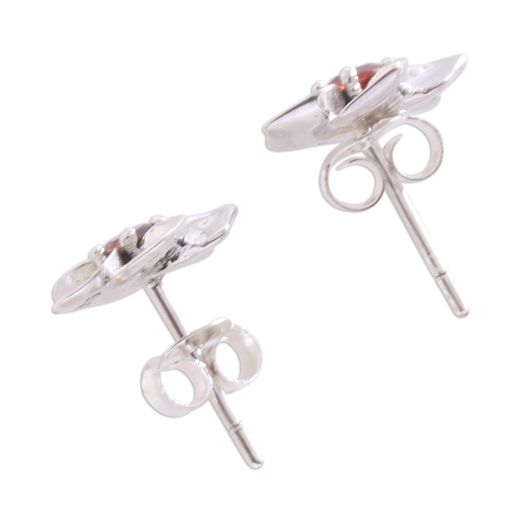 Floral Garnet Stud Earrings Crafted in Bali - Jepun Soul