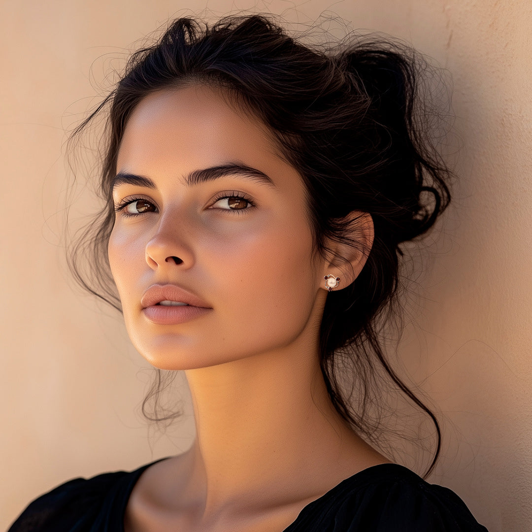 Cultured Pearl and Garnet Stud Earrings from Bali - Sparks Fly