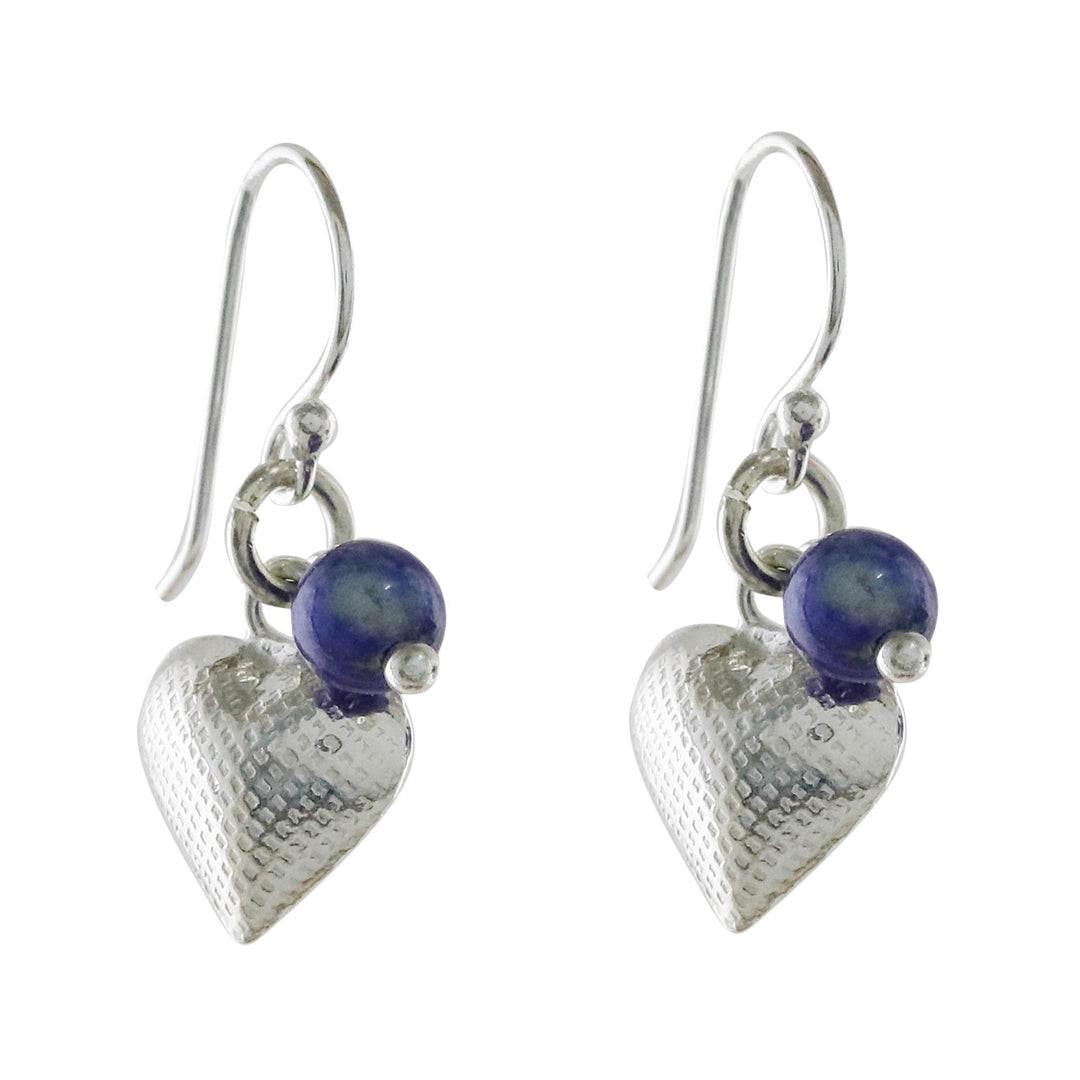 Lapis Lazuli Heart Dangle Earrings from Thailand - Love For Midnight