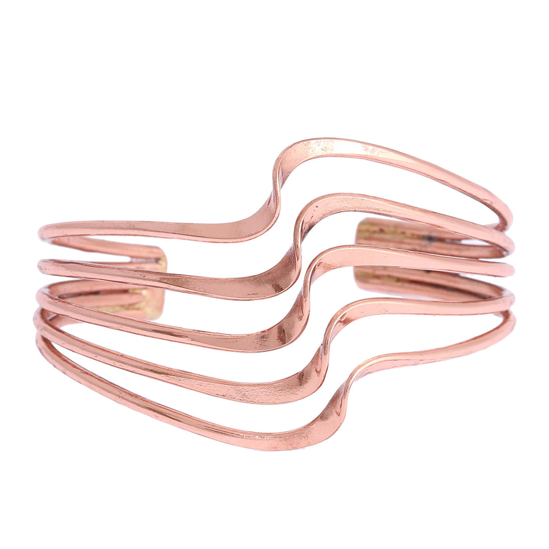 Modern Handcrafted Copper Cuff Bracelet from Mexico - Brilliant Waves
