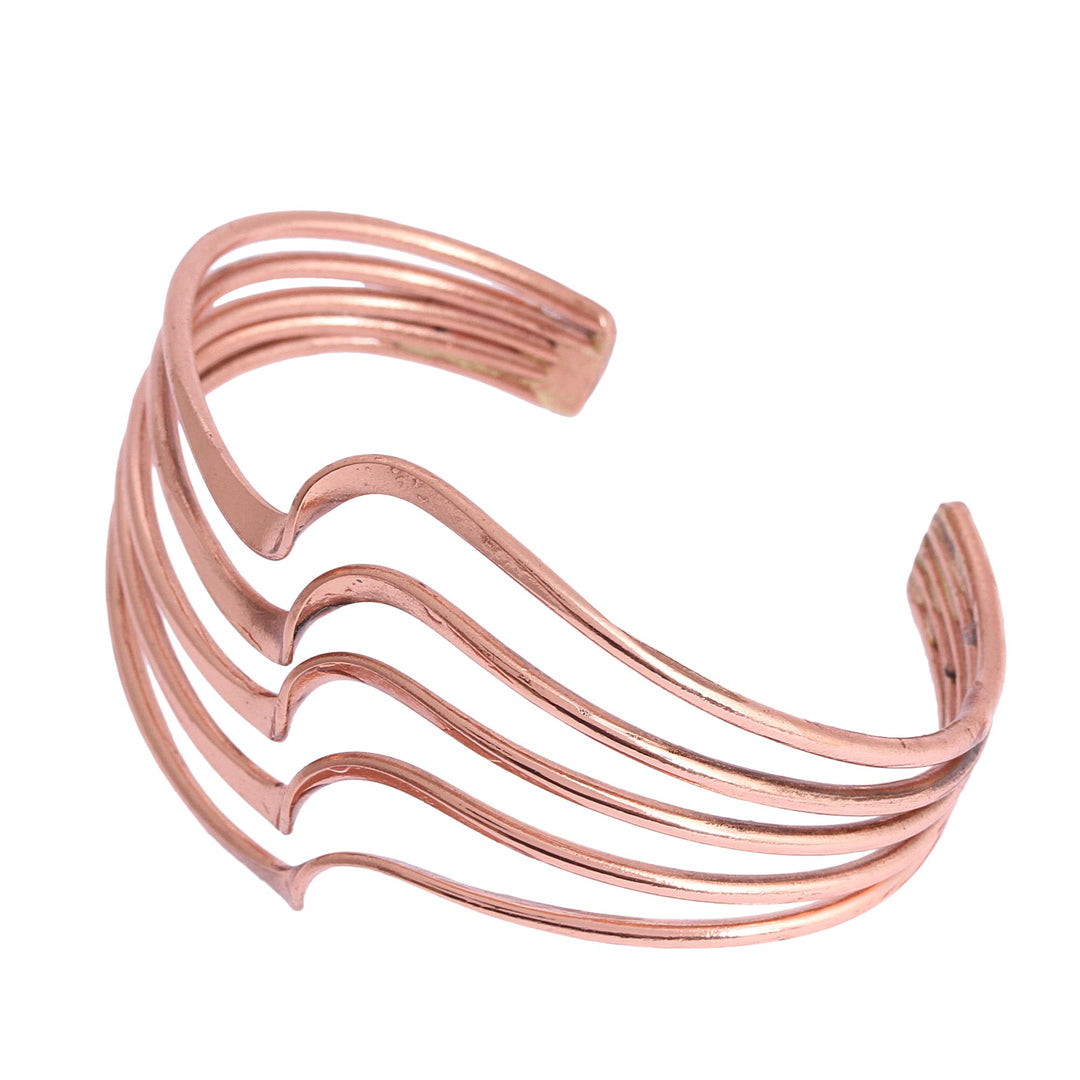 Modern Handcrafted Copper Cuff Bracelet from Mexico - Brilliant Waves
