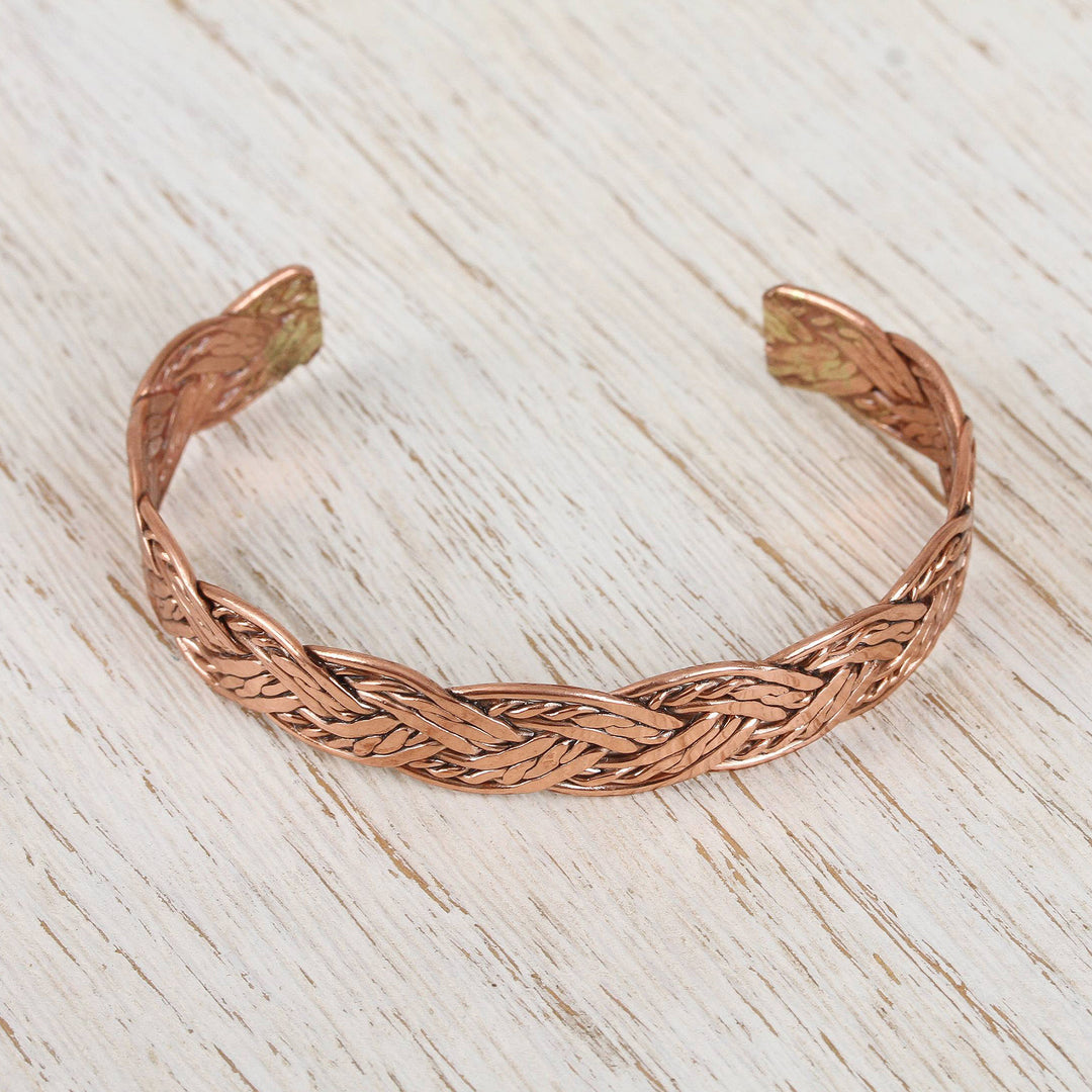 Handcrafted Braided Copper Cuff Bracelet from Mexico - Brilliant Weave