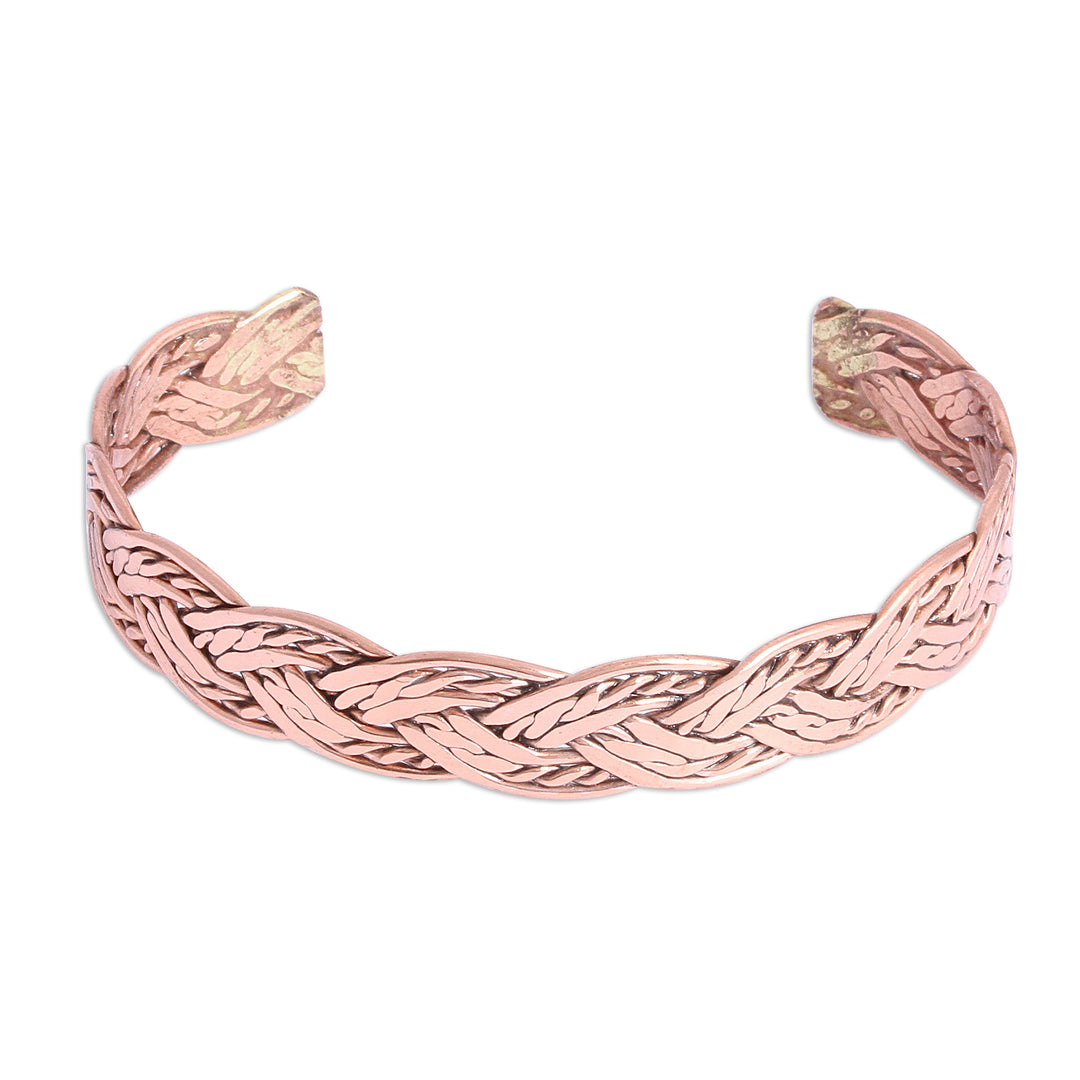 Handcrafted Braided Copper Cuff Bracelet from Mexico - Brilliant Weave