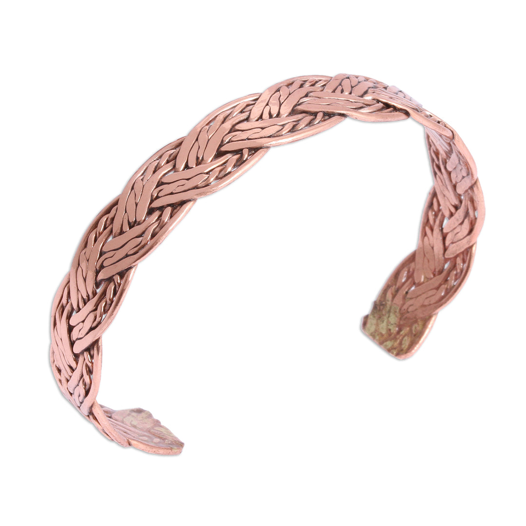 Handcrafted Braided Copper Cuff Bracelet from Mexico - Brilliant Weave