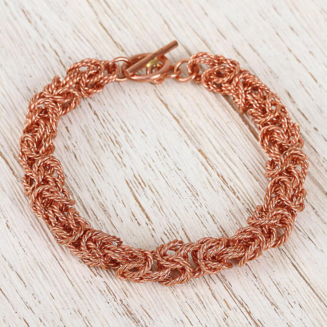 Handcrafted Copper Rope Motif Chain Bracelet from Mexico - Bright Twist