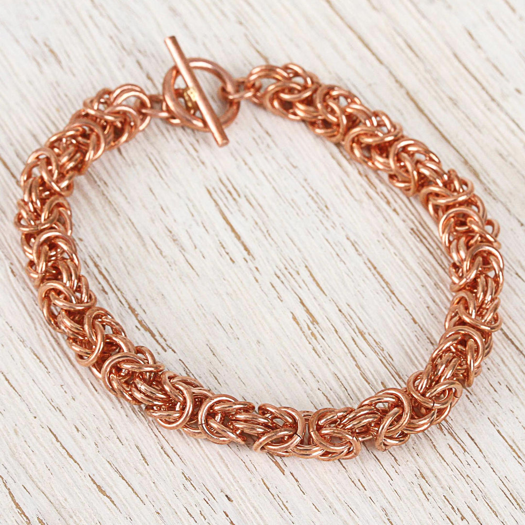 Handcrafted Copper Byzantine Chain Bracelet from Mexico - Bright Creativity