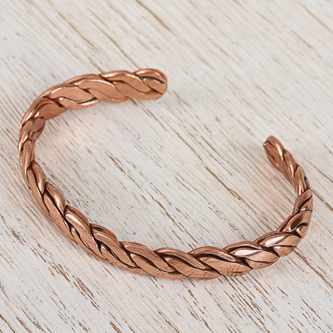 Handcrafted Braided Copper Cuff Bracelet from Mexico - Brilliant Bond