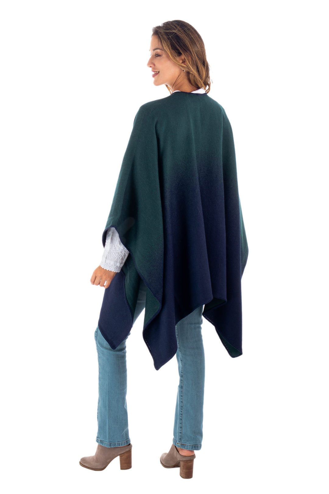Reversible Alpaca Blend Ruana in Navy and Kelly Green - Andean Vistas
