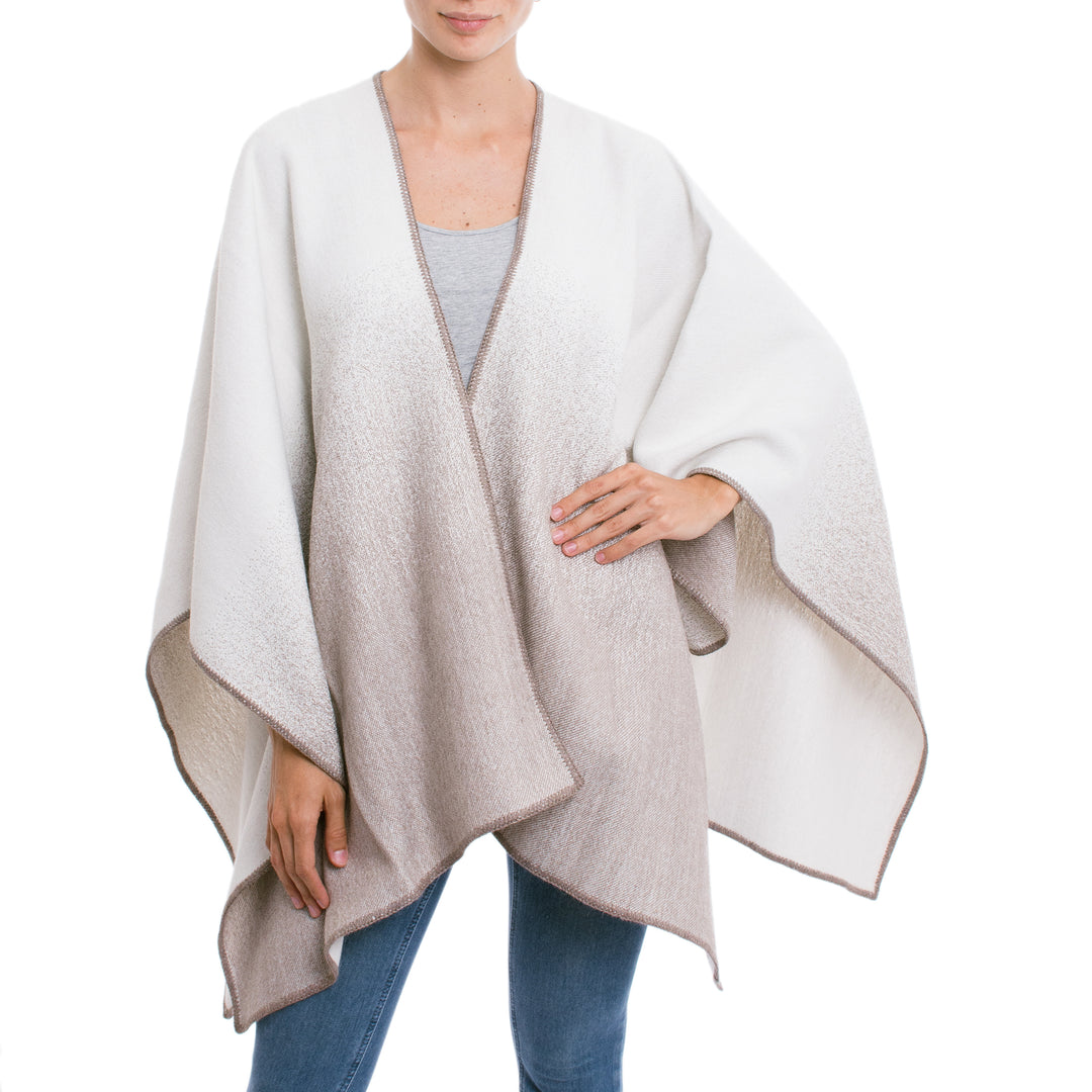 Reversible Alpaca Blend Ruana in Taupe and Snow White - Andean Vistas in Taupe