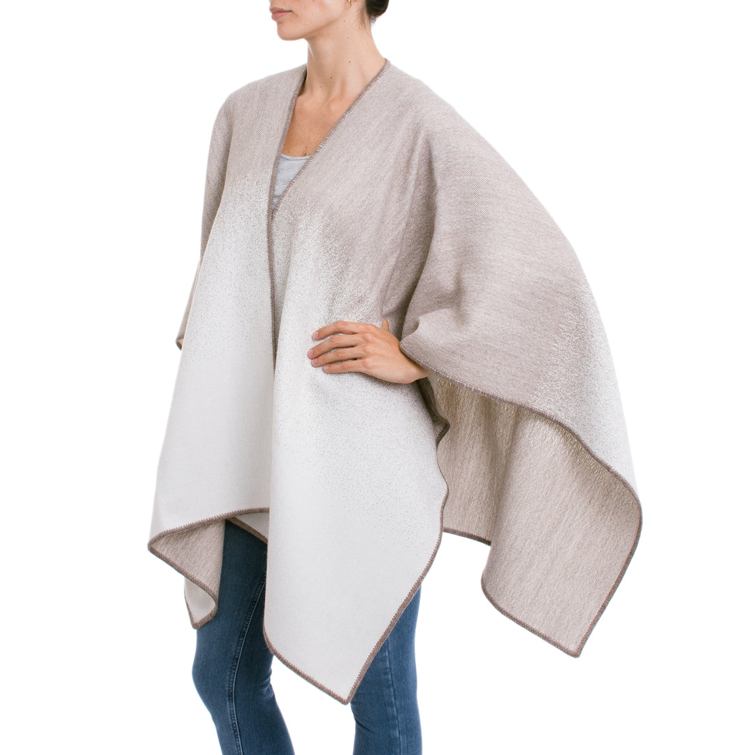 Reversible Alpaca Blend Ruana in Taupe and Snow White - Andean Vistas in Taupe