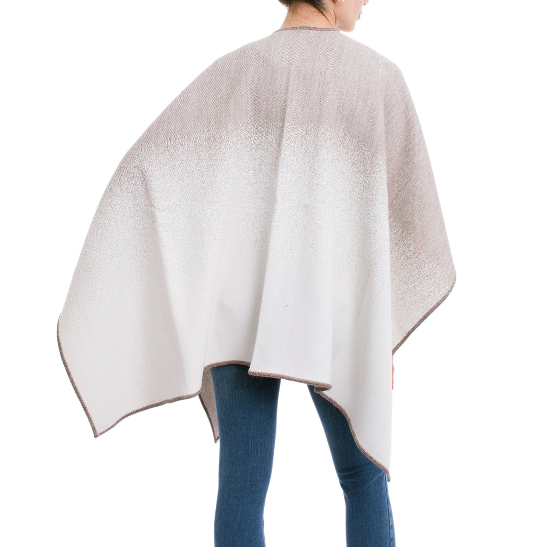 Reversible Alpaca Blend Ruana in Taupe and Snow White - Andean Vistas in Taupe