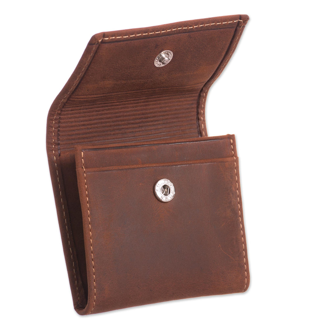 Men's Two Compartment Dark Brown Leather Coin Wallet - Esquire in Dark Brown