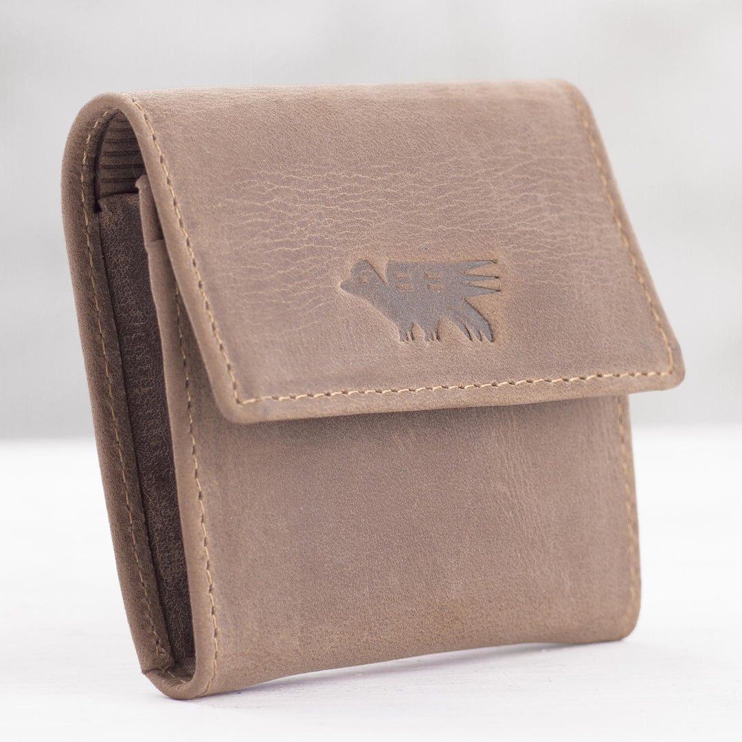 Men's Two Compartment Light Brown Leather Coin Wallet - Esquire in Light Brown
