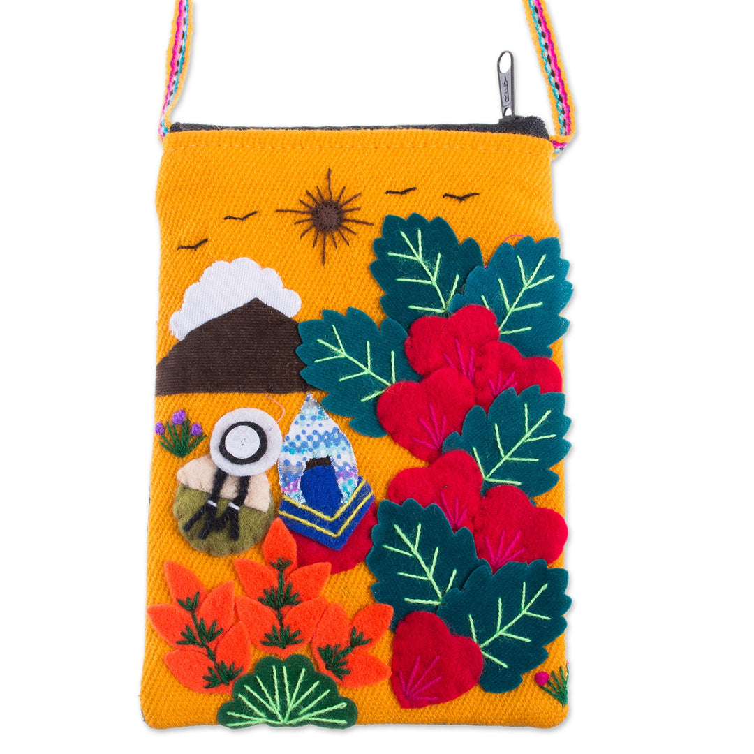 Andean Mountain Couple Cotton Blend Appliqué Shoulder Bag - Love in the Mountains