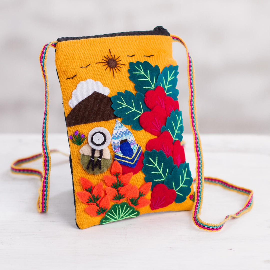 Andean Mountain Couple Cotton Blend Appliqué Shoulder Bag - Love in the Mountains
